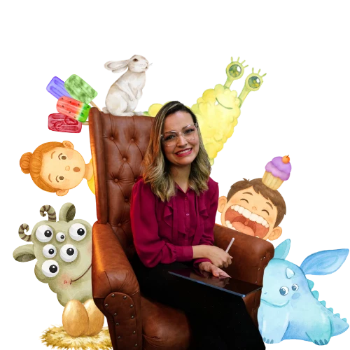 Amanda ilustrando o Cantinho do Brincar